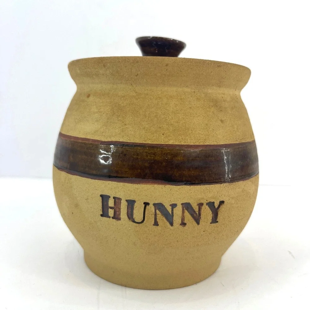 Vintage Ceramic Honey Pot Hunny Jar with Lid‎ Rustic Farmhouse Decor Winnie Pooh